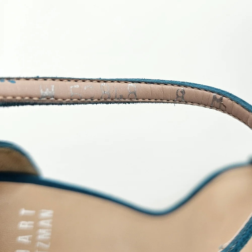 Stuart Weitzman The Nudist Collection Teal Suede Heel w Ankle Strap Size 8